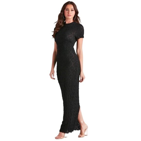 NWT Windsor Maxi Mesh Summer Size XS Black Textured Chic Sheer Lace Dress - Picture 2 of 12